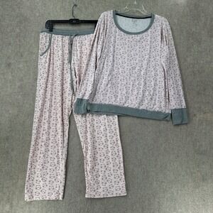 Pillow Talk Jersey‎ Knit Cat Print Pajamas Set LARGE Pink 2PC Sleepwear Set